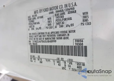 2003 Ford Explorer Sport Trac Xls/Xlt из США, поврежденный, VIN 1FMZU67E63UB48999